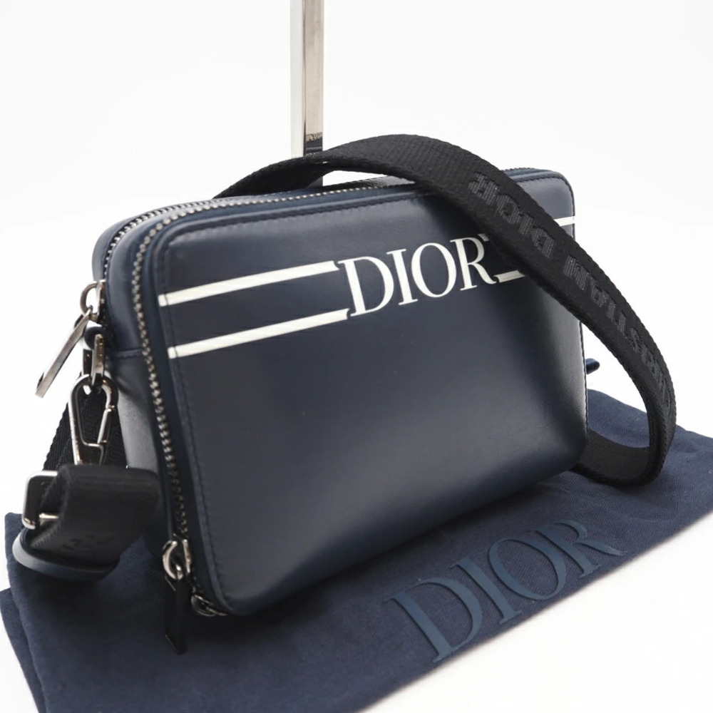 Dior leather wallet strap shoulder bag Navy Blue